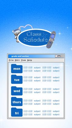 a cell phone sitting on top of a web page with the words class schedule below it