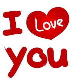 the word i love you written in red on a white background with an image of a heart