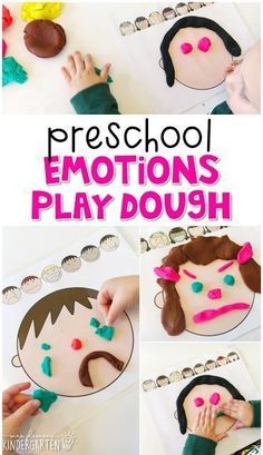 a collage of photos showing how to make play dough for children's crafts