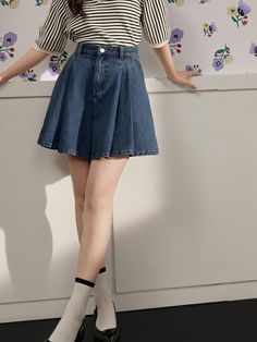 A-line Denim Short Denim Skort, Denim Short, Line Design, Denim Shorts, Color Blue, A Line, Blue Color, Fabric, Blue