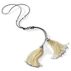 Elegant Evening Jewelry With Tassels, Elegant Tassel Necklace For Party, Luxury Evening Jewelry With Tassels, Elegant White Tassel Necklace, Elegant Silver Beaded Tassel Necklace, Elegant Black Tassel Necklace For Party, Luxury Formal Tassel Jewelry, Elegant Lariat Tassel Necklace, Elegant Long Tassel Necklace For Formal Occasions