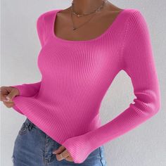 Brand New. Never Worn. Casual Scoop Neck Sweater For Winter, Fall Knit Sweater With Scoop Neck, Ribbed Scoop Neck Knit Top For Fall, Fall Scoop Neck Knit Top, Fall Knit Top With Scoop Neck, Fall Knit Scoop Neck Top, Shein Sweater, Scoop Neck Sweater, Colorful Sweaters