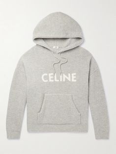 CELINE HOMME's hoodie is designed for a relaxed fit with a practical pouch pocket and roomy hood. It's made from wool that's soft and warm and features the house's logo across the chest in large type. Gray Hoodie Outfit, Celine Street Style, Gray Hoodies, Wool Hoodie, Logo Luxury, Hoodie Outfit, Knit Hoodie, Home Logo