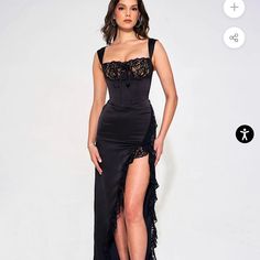 Length From Underarm: Approx 51.1 Inch / 130 Cm Stretch Factor: Non Stretch Material: Double Duchess Luxe Satin / Lace / Boned Corset Maxi Corset Dress, Black Lace Evening Dress, Satin Corset Dress, Strapless Evening Dress, Velvet Maxi Dress, Lace Neckline, Lace Evening Dresses, Satin Maxi, Lace Dress Black