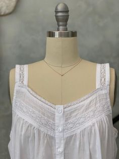 Cotton Nightwear, Cotton Gowns, Cotton Nightgown, Lace Straps, Shirt Dress Style, Lace Panelled, Clothing Hacks, Vintage Cotton, Night Dress