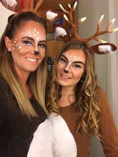 Moose Makeup Halloween, Deer Face Paint Halloween, Deer Costume Women, Cowgirl Halloween Costumes, Karneval Diy, Christmas Face Painting