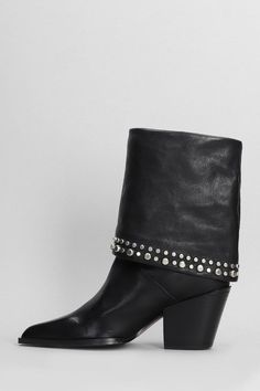 High heels Ankle boots in black leather, pointed toe, slip on, lapel, silver studs, heel 75mm, leather sole, 100% leather, Made in SpainGender: WomenMaterial: LEATHERColor: BlackMade in: ESProduct ID: 404975_28502*Import tax/duty will be calculated at checkout (If applicable) Chic Studded Pointed Toe Boots, Chic Spiked Heeled Boots With Pointed Toe, Formal Studded Pointed Toe Heeled Boots, Formal Pointed Toe Studded Heeled Boots, Chic Leather Heeled Boots With Spikes, Formal Pointed Toe Heeled Boots With Studs, Formal Leather Heeled Boots With Studs, Chic Studded Leather Heeled Boots, Formal Studded Pointed Toe Boots