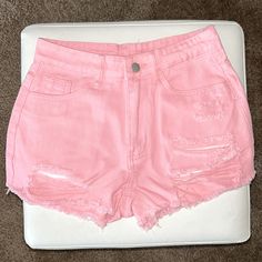 Makemechic Women’s Size 26 Ripped, Frayed, Distressed, High Waisted, Denim Shorts~ Size 26. These Were Gifted To Me And Were Too Big. For Reference- I’m A 00 Or 0~ Never Worn- Only Tried On~ Only Ship On Weekends~ Summer Distressed Pink Jeans, Pink Distressed Jeans For Summer, Pink Distressed Summer Jeans, Summer Pink Distressed Jeans, Trendy Ripped Pink Bottoms, Pink High Waist Ripped Bottoms, High Waist Ripped Pink Bottoms, Casual Ripped Pink Bottoms, Casual Pink Ripped Bottoms