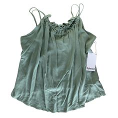 Splendid Women's Sleeveless Viscose Tank Top Ruffle Neckline Strapy Size L Green Summer Sleeveless Camisole With Adjustable Straps, Summer Green Tank Top, Spring Sleeveless Camisole With Adjustable Straps, Sleeveless Halter Top For Summer Beach, Sleeveless Camisole With Adjustable Straps For Spring, Sleeveless Halter Top For Beach In Summer, Spring Camisole With Adjustable Straps, Green Tank Strap Camisole For Spring, Sleeveless Summer Camisole For Day Out