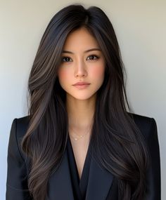 Stylish Deep Side Part with Dark Fall Hair Colors Asian. Deep Autumn Asian, Hair Color For Asian Women, Solid Hair Color Ideas, Hair Color Ideas Asian, Highlights On Brown Hair, Deep Side Part, Dark Fall Hair