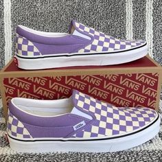 Size 10 Brand New High Top Purple Vans, Purple Suede Vans, Vans Lowland Cc Purple, Purple Butterfly Vans, Uv Vans, White Checkered Vans, Purple Checkered, Purple Vans, Van Color