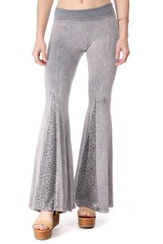 T-Party Mermaid Lace Bell Bottom Pants - Gray Mermaid Fit, Tie Dye Pants, Fun Pants, Fun Color, Stretchy Pants, Bell Bottom Pants, Bell Bottom, Online Boutiques, Fold Over