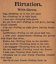 an old book with writing on it that says,'flirtation with gloves '