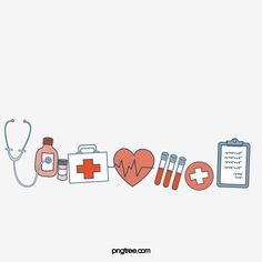 an illustration of medical items arranged in the shape of a heart with a doctor's stethoscope next to it