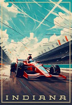 a painting of a race car driving down the track