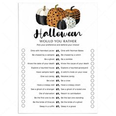 a printable halloween checklist with pumpkins and polka dots