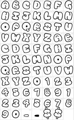 the alphabet and numbers are drawn in black ink