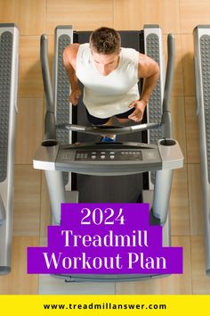 a man on a treadmill with the words, 20 minute treadmill workout plan