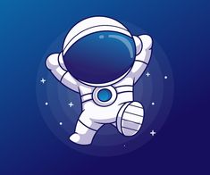 an astronaut floating in the air with his arms up and hands out to the side