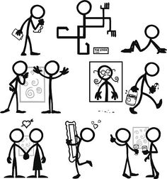 cartoon stick figures with different poses and expressions for each individual to see in the image