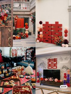 a collage of photos with food and decorations