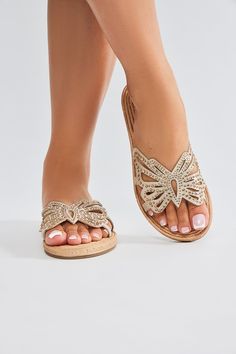 Available In Silver And Gold. Flat Sandals Metallic Detail Rhinestone Embellishment Round Toe Flat Heel Imported | Butterfly Wings Sandals in Gold size 8 by Fashion Nova Gold Lace-up Ankle Strap Sandals For The Beach, Gold T-strap Sandals With Round Toe For Beach, Cheap Gold Open Toe T-strap Sandals, Gold Almond-toe Sandals Medium Width, Gold Flat Sandals, Gold Beach T-strap Sandals With Single Toe Strap, Fashion Nova Shoes, Shoes Fashion, Gold Fashion