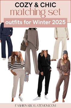 Discover the perfect cozy matching set casual outfits for winter that will keep you looking chic and feeling warm. Women's winter outfit ideas include stylish lounge outfits and versatile sleep and loungewear that work for relaxing at home or creating a polished, casual outfit for the season. Women's Winter Outfit, Casual Outfits For Winter, Lounge Outfits, Polished Casual, Essentials Set, Outfits For Winter