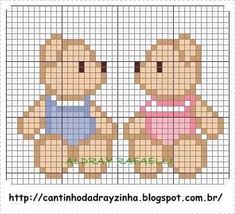 a cross stitch pattern with two teddy bears