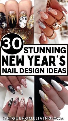 Get ready to ring in the new year with style! These 30 Stunning New Year’s Nail Ideas are all about making a bold statement and starting the year off right. Go for sparkling gold and silver glitter designs that capture the party vibe, or opt for sleek black nails with metallic accents for a chic, sophisticated look. Whether you prefer confetti-inspired patterns, ombre glitter tips, or minimalist elegance with subtle sparkles, these nail designs are perfect for any New Year’s celebration. New Year Almond Acrylic Nails, Year End Nails, New Year’s Eve Nail Ideas 2023, New Year Nail Inspiration, New Year Black Nails, New Year Gel Nail Designs, Winter Nails New Years, Nail Inspiration Sparkle, Nail Design For New Years Eve