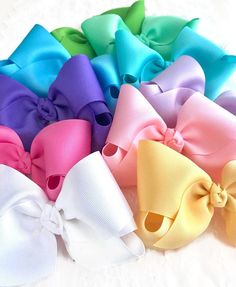 "\"Sugar Sweet Bows\" PICK Your Favorite Colors of my Extra Large 5\" Handmade Girls Solid Boutique Hair Bows. If you like Big Bows, then these are for you! These bows are Generously Southern Sized and are made with Extra Wide 2 1/4\" ribbon, have very full loops, & measure 5 1/2\" wide! These hair bows will be attached to the alligator hair clip, French barrette, Large elastic hair tie/ponytail band, or Nylon Headbands of your choice (see descriptions below).  Bow is handmade made from 2.25\" E Full Thick Hair, Spring Bows, Spring Hair Bows, Pastel Bows, School Hair Bows, Toddler Bow, Big Hair Bows, Large Hair Bows, Bows For Girls