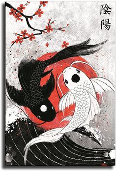 PRICES MAY VARY. koi Fish wall art Yin Yang poster, Japanese style Aesthetic Room Wall Decor, Not Framed,16 by 24inches, Premium Silk Art Print by Inkvo. Sizing: This poster is 16inches by 24 inches (Width x Height). Printing: We print in high quality CMYK using a 300 DPI source for the best quality possible. This poster comes in a matte finish. Frame: This poster does not come with a frame. All of our posters come in standard size formats so finding a poster frame isn't difficult. About This Po Room Japanese Style, Yin Yang Poster, Koi Fish Wall Art, Living Room Japanese Style, Fish Wall Art, Canvas Printing, Aesthetic Bedroom, Room Aesthetic, Koi Fish