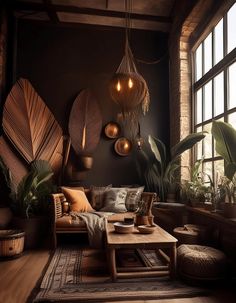 a living room filled with lots of furniture and plants