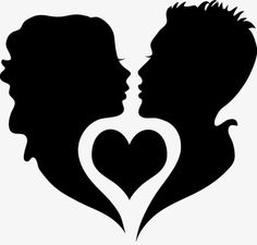 the silhouettes of two people are facing each other with a heart in front of them