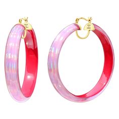 Rave Lucite Hoops in Pink Iridescent Design, Pink Hoop Earrings, Lucite Earrings, Rainbow Iridescent, Honey Design, Lucite Jewelry, Pink Peacock, 90s Baby, August Birthstone Jewelry