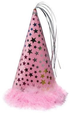 a pink party hat with stars on it