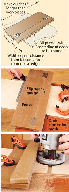 the instructions for how to use a router on wood flooring are shown in three different views