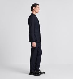 Tailoring Is At The Heart Of House Heritage And Is The Very Essence Of The Dior Ateliers' Savoir-faire. Celebrating This Unique Expertise, Kim Jones, Creative Director Of Dior Men Collections, Reimagines The Codes Of Elegance Of The Double-breasted Suit. Crafted With Traditional Interfacing, The Navy Blue Virgin Wool And Cashmere Flannel Suit Can Be Worn In Any Season. The Double-breasted Jacket Is Distinguished By A Modern And Sophisticated Fit With An Elegant Drape, While The Classic-fit Pants Are Enhanced By Pleating Along The Leg, Lending Structure To The Silhouette. The Suit Can Be Completed By A Shirt And Tie For A More Refined Look, Or Worn With A Thin Cashmere Sweater And Sneakers For A More Contemporary Style.. Suit Navy Blue, Dior Atelier, Denim Swimsuit, Flannel Suit, Dior Star, Shirt And Tie, Dior Men, Kim Jones, Stole Scarf