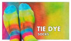 colorful socks with the words tie dye socks on them and an image of someone's feet