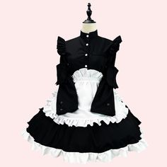 Black Long Sleeves Maid Apron Dress Condition: Brand NewColor: BlackSize: S-5XLMaterial: Cotton and PolyesterSleeves: Long SleevesIncluded: Dress+Apron+Headwear+Arm bag*2 Fitted Doll Collar Dress For Cosplay, Harajuku Style Long Sleeve Costume Dress, Fitted Harajuku Mini Dress For Costume Party, Gothic Black Costume Dress, Black Gothic Mini Dress Costume, Black Gothic Dress With Doll Collar, Black Long Sleeve Mini Dress For Costume Party, Gothic Black Dress With Doll Collar, Black Doll Collar Dress For Costume Party