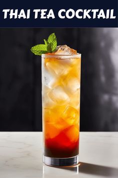 A picture showcasing a refreshing Thai Iced Tea Cocktail made with Thai tea mix and white rum. This cocktail has a sweet and creamy profile, ideal for summer evenings.