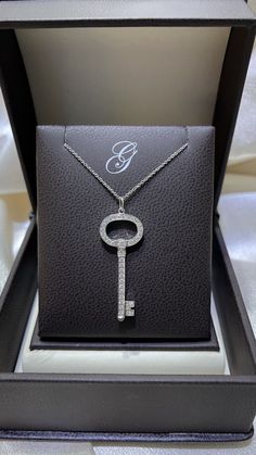 Tiffany Key Pendant and chain Pendant 1.5 Inch Chain 18 Inch Total 8 Grams 7 5 st Aprox GVS1 Tiffany Key, Platinum Necklace, Platinum Pendant, Tiffany And Co Necklace, Tiffany Box, Key Pendant, Chain Pendant, Fine Jewellery Necklace, Chain Pendants