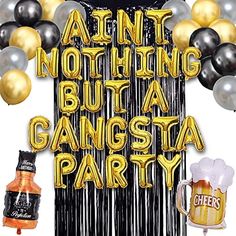 an image of a party decoration with balloons and beer bottles in the shape of letters