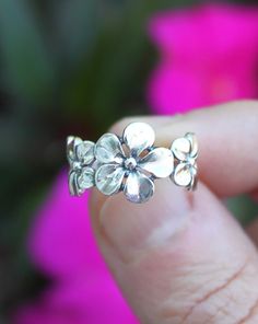 Sterling Silver Plumeria Flower Ring | The Life Divine Flower detail measures approximately 1/2" H Flower Detail, Size 10 Rings, Flower Ring, Free Giveaway, Ring Size, Sterling Silver, Ring, Flowers, Silver