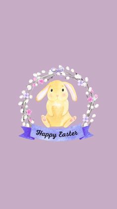 an easter bunny with a ribbon around it's neck and the words happy easter