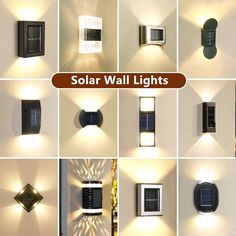 several different types of solar powered wall lights