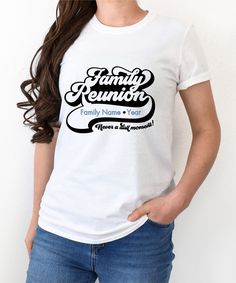 Personalized Family Reunion tshirt. Add Family name and year to the t-shirt. Also confirm the preferred font and font color. This design is printed on the front only.  Available in 7 colors and 6 sizes, please review the color and sizing chart in listing pictures.  Designed and printed in the USA  About the tee  Unisex soft-style t-shirt.  Made from very soft materials, this tee is 100% cotton for solid colors. Heather colors and sports grey include polyester.   The shoulders have twill tape for Customizable White T-shirt For Family Reunion, Mother's Day Family Reunion T-shirt With Name Print, Casual T-shirt With Text Print For Family Reunion, Personalized Casual T-shirt For Family Reunion, Custom Name Print Cotton T-shirt For Family Reunion, Family Reunion Shirts, Reunion Shirts, Personalized Family, Family Reunion