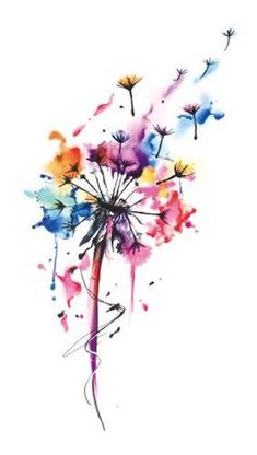 Ms Tattoos, Watercolors Ideas, Tattoo Diy, Stickers Watercolor, Awareness Tattoo, Clown Tattoo, Dandelion Tattoo, A Dandelion, 3d Tattoos