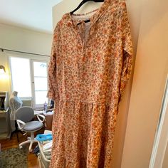 Boho Nwt Midi-Maxi Floral Orange/Peach Dress Bought Online A Few Weeks Ago, Never Worn. Xl, More Like A True Medium-Large. Lightweight, Not See-Through. Pretty Color Pattern Is What Sold Me. Peach Floral Print Long Sleeve Dresses, Peach Long Sleeve Floral Print Dress, Orange Feminine Dresses For Daywear, Casual Apricot Fall Dress, Casual Apricot Dress For Fall, Apricot Floral Print Maxi Dress For Brunch, Peach Midi Dress For Brunch, Casual Flowy Apricot Dress, Peach Midi Length Dress For Brunch