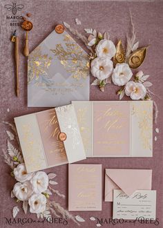 the wedding stationery is laid out and ready to be used