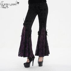 This pair of gothic leggings is made of floral embossed velvet fabric. Flared design and patchwork with lace. Three roses splice on the knees. Good elastic fabric. Available in two colors. 
 
Material:?Polyamide; Elastane 
Weight: 0.43KG 
Size: XS-3XL 
SKU:?EPT014 
? Embossed Velvet, Three Roses, Gothic Leggings, Gothic Floral, Flared Leggings, Lace Splicing, Elastic Fabric, Cute Fits, Velvet Fabric